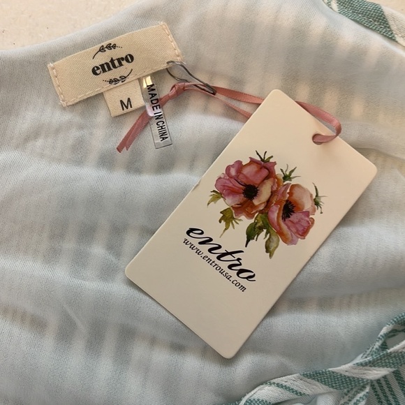 Entro Green/Off White Vertical Stripe V Neck Maxi - NWT  Sz M - Picture 5 of 8